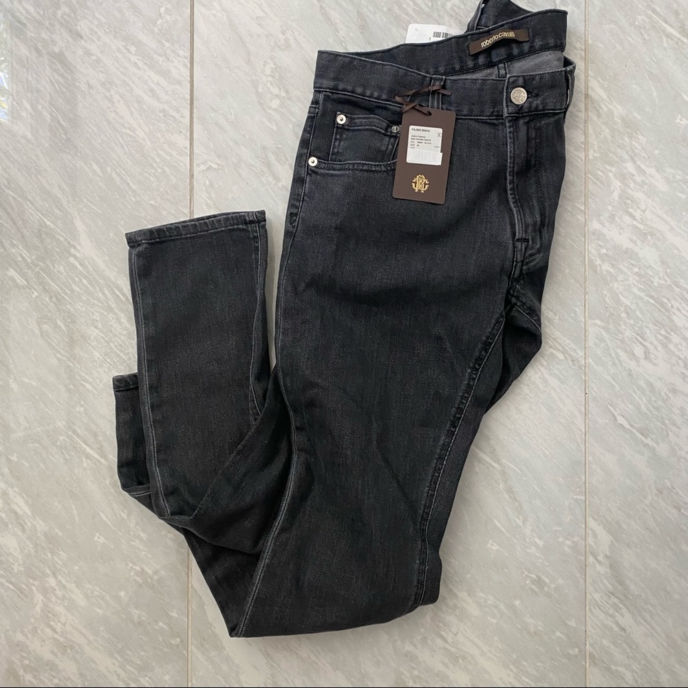 New mens Roberto Cavalli black jeans slim fit embroidered pocket - Picture 3 of 11